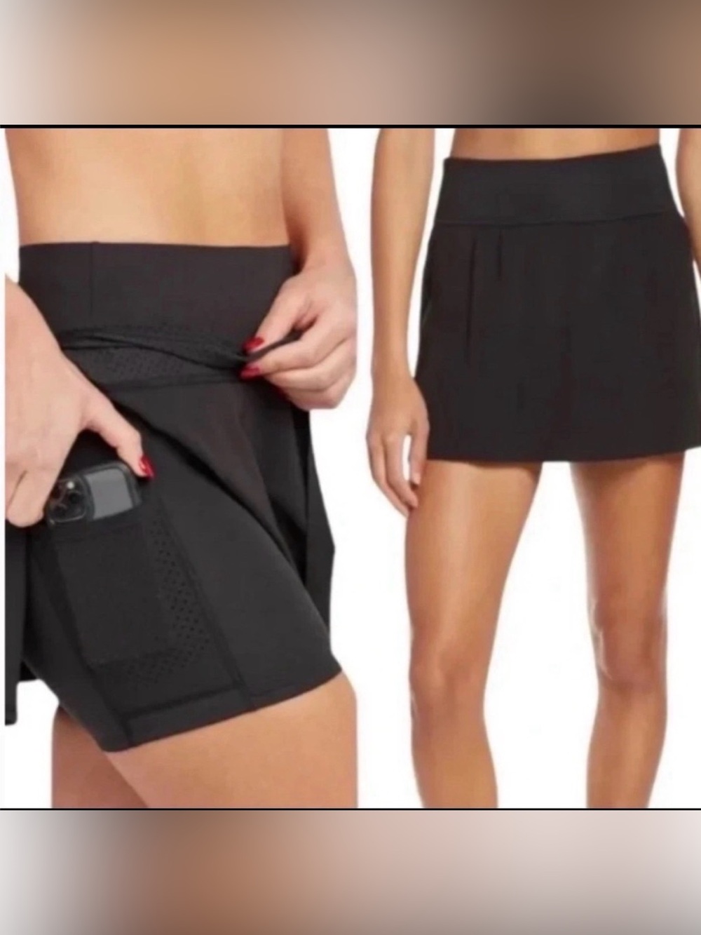 NWOT SPANX Women’s  Black Get Moving Mesh Trim Skort Size S